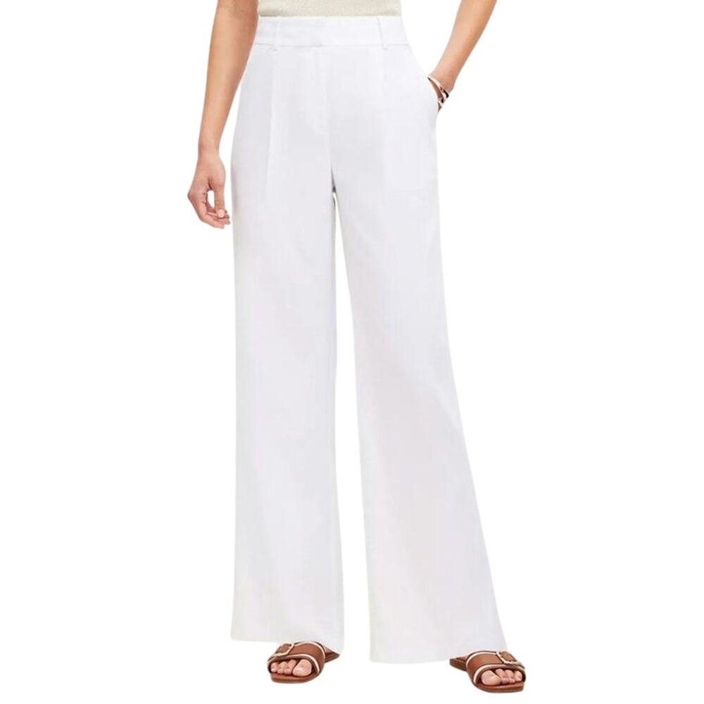 Ann Taylor Loft Wide Leg High-Rise White Women's Linen Pants